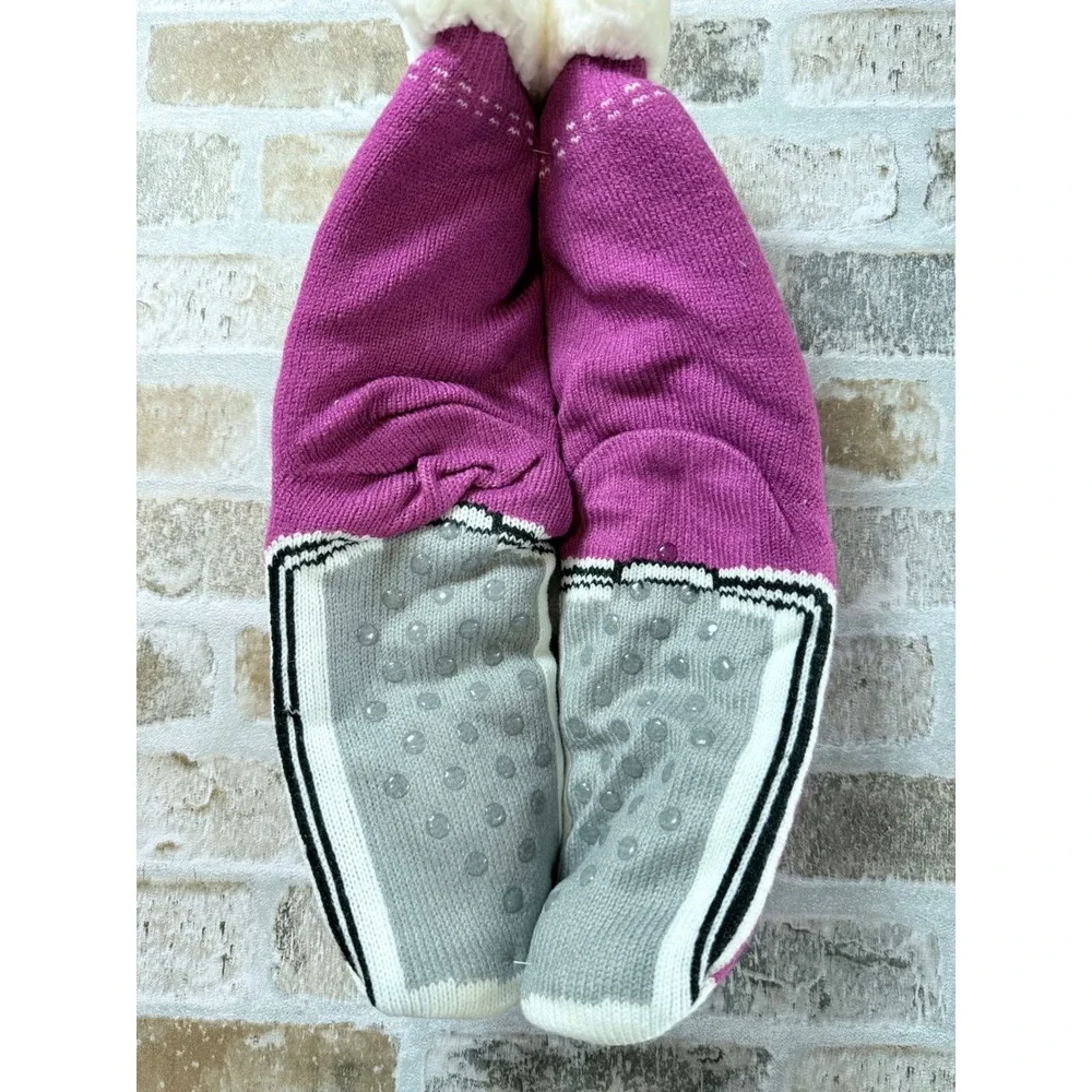 Magenta Purple Sneaker Lace Up Slipper Socks Sherpa Lined Non Slip One Size‎ NEW